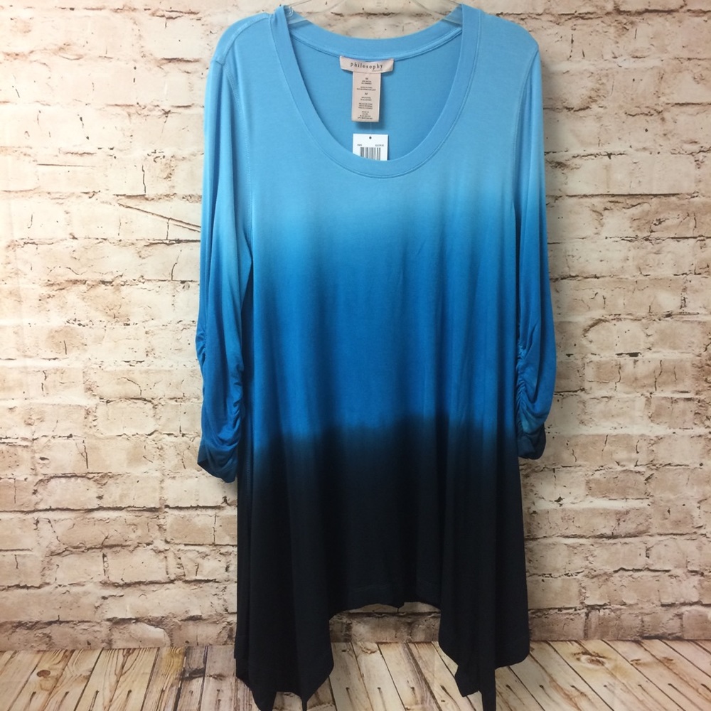 Philosophy Blue Dip Dye Ombre Sharkbite Tunic Top